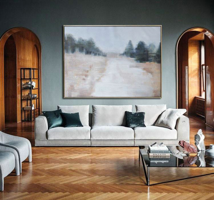 Handmade Extra Large Contemporary Painting,Horizontal Abstract Landscape Oil Painting On Canvas,Large Oil Canvas Art,Grey,Nude,Dark Green.etc